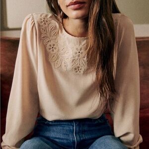 Sezane Cream Floral Embroidered Blouse